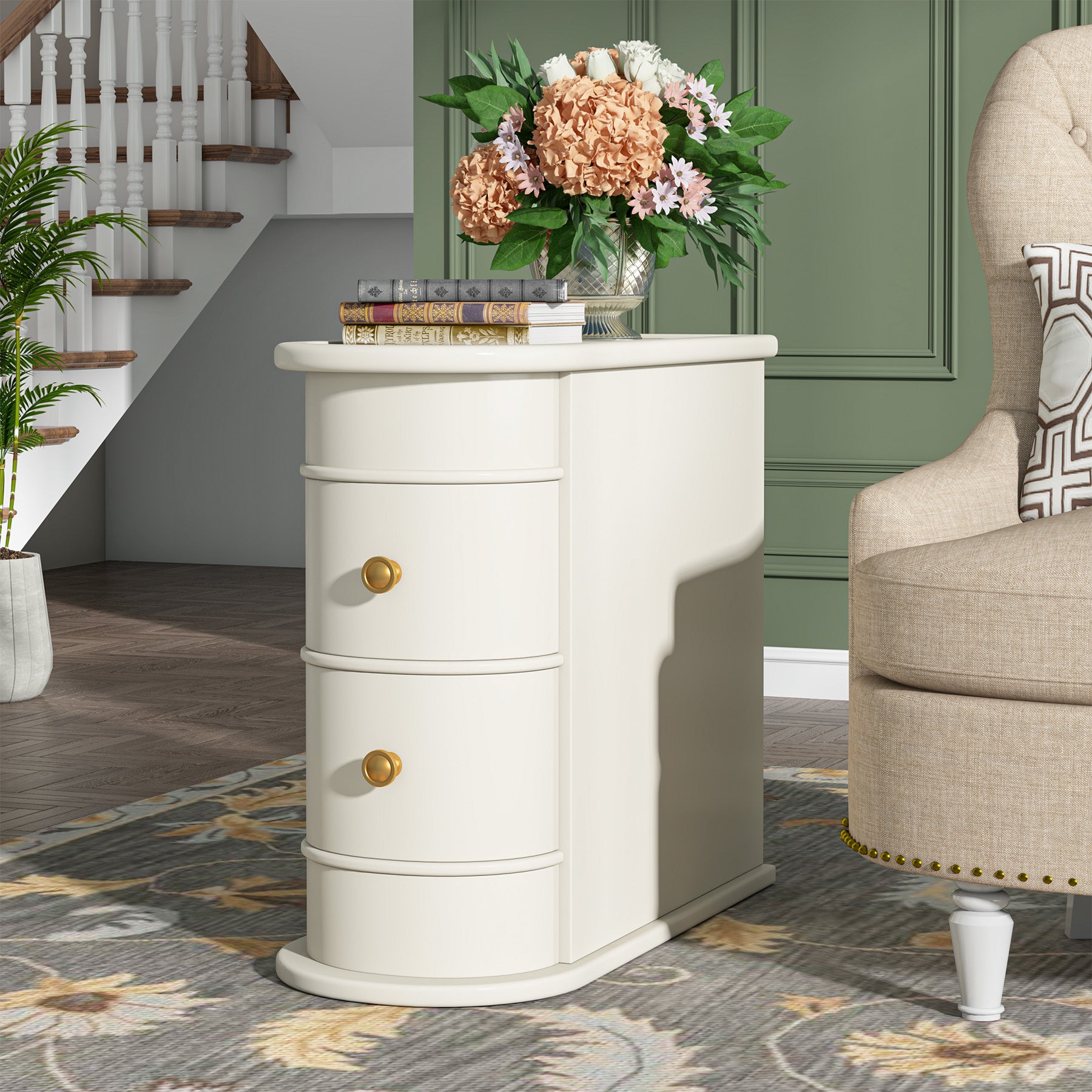 Wood End Table with 2 Drawers